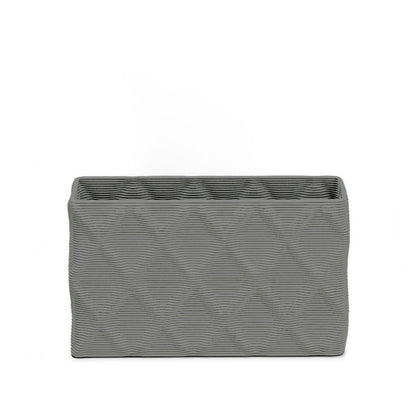 Avila Small Rectangular Planter - Diamond 1 - Silver Mist - sculptural rectangular planter with faceted diamond relief texture, 3D printed concrete, modern artistic design