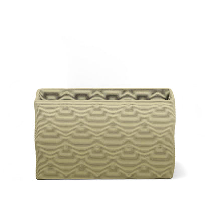 Avila Small Rectangular Planter - Diamond 1 - Golden Olive OMB1 - sculptural rectangular planter with faceted diamond relief texture, 3D printed concrete, modern artistic design