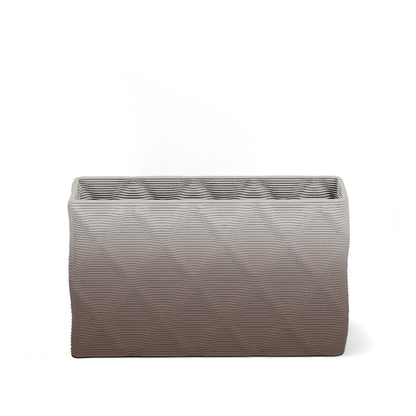 Avila Small Rectangular Planter - Diamond 1 - Riverbed Earth OMB2 - sculptural rectangular planter with faceted diamond relief texture, 3D printed concrete, modern artistic design