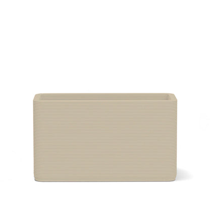 Avila Small Rectangular Planter in Savanna Clay 3D-printed concrete with ribbed texture, modern lightweight GFRC design for indoor or outdoor use