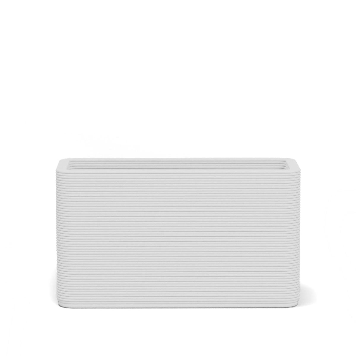 Avila Small Rectangular Planter in Savanna Clay 3D-printed concrete with ribbed texture, modern lightweight GFRC design for indoor or outdoor use