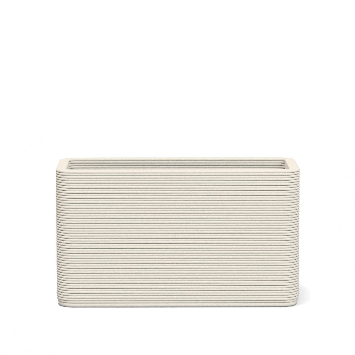 Avila Small Rectangular Planter in Sandy Bluff 3D-printed concrete with ribbed texture, modern lightweight GFRC design for indoor or outdoor use