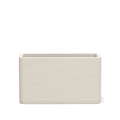 Avila Small Rectangular Planter in Sandy Bluff 3D-printed concrete with ribbed texture, modern lightweight GFRC design for indoor or outdoor use