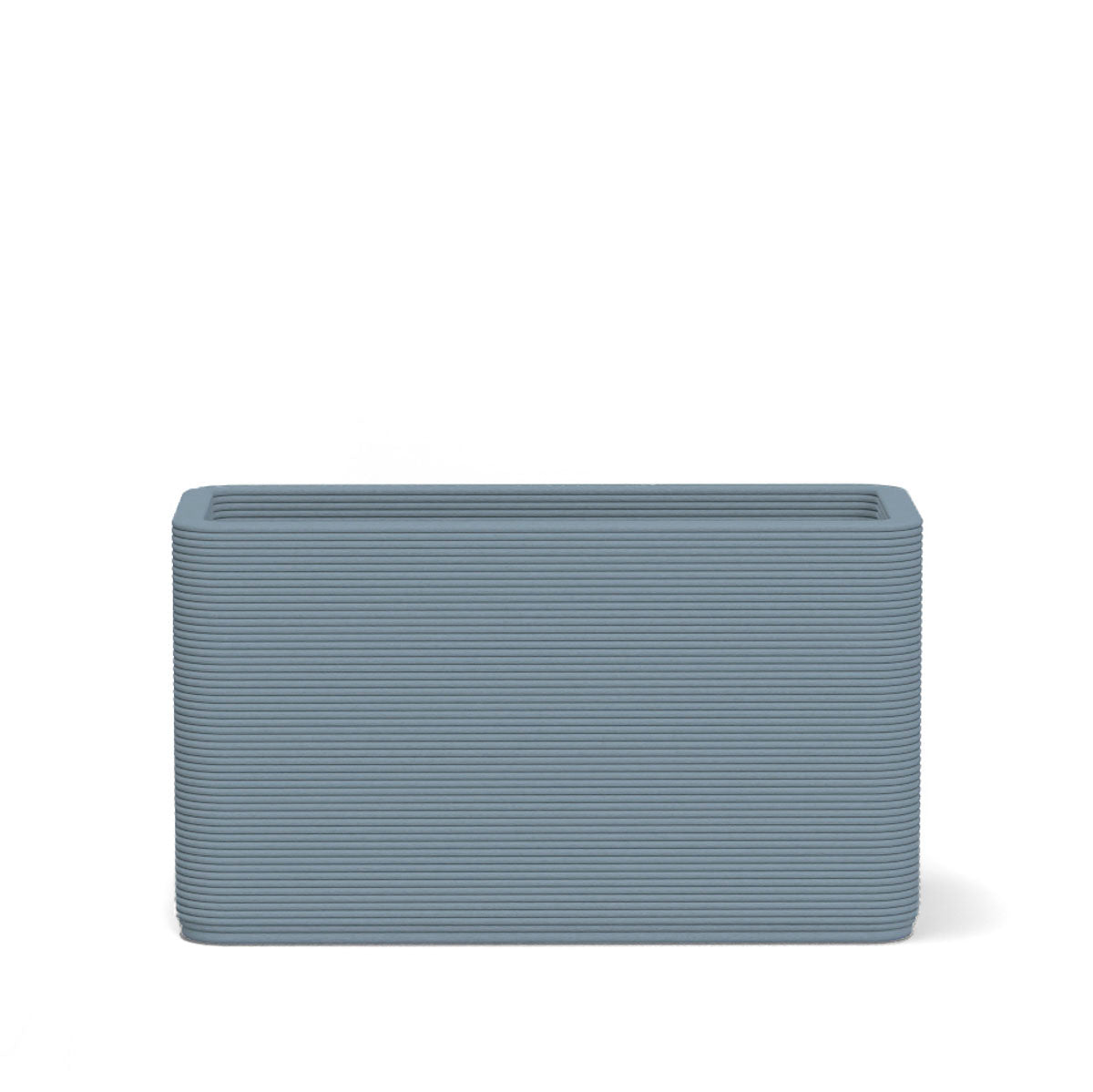 Avila Small Rectangular Planter in Silver Mist 3D-printed concrete with ribbed texture, modern lightweight GFRC design for indoor or outdoor use