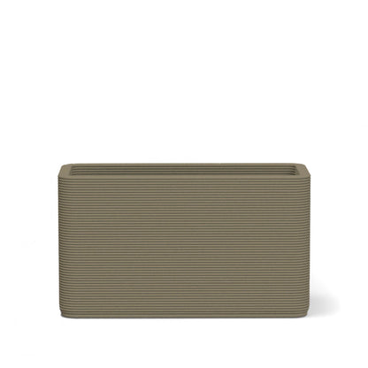 Avila Small Rectangular Planter in Silver Mist 3D-printed concrete with ribbed texture, modern lightweight GFRC design for indoor or outdoor use