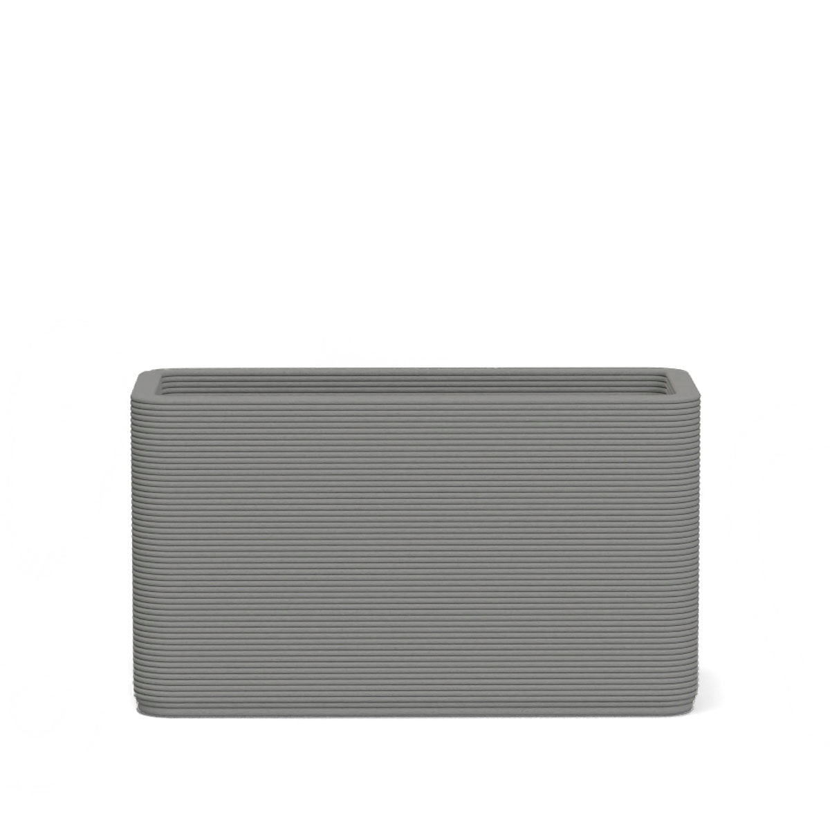 Avila Small Rectangular Planter in Riverbed Earth  3D-printed concrete with ribbed texture, modern lightweight GFRC design for indoor or outdoor use
