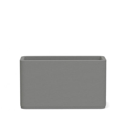 Avila Small Rectangular Planter in Riverbed Earth  3D-printed concrete with ribbed texture, modern lightweight GFRC design for indoor or outdoor use