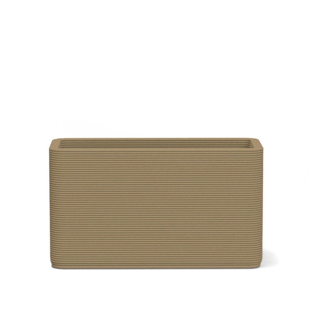 Avila Small Rectangular Planter in Riverbed Earth  3D-printed concrete with ribbed texture, modern lightweight GFRC design for indoor or outdoor use