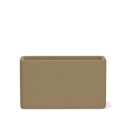 Avila Small Rectangular Planter in Riverbed Earth  3D-printed concrete with ribbed texture, modern lightweight GFRC design for indoor or outdoor use