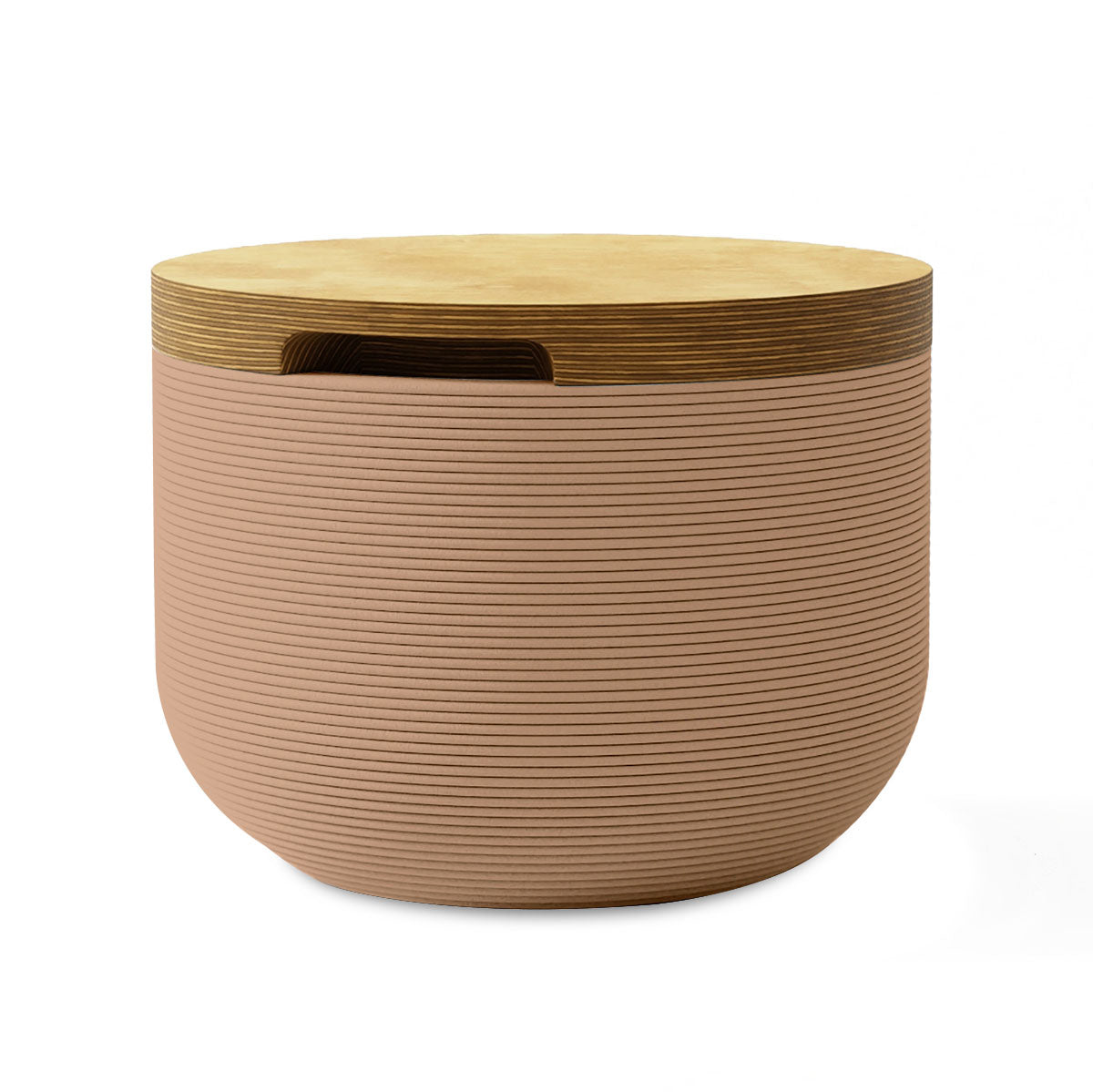 Bolina Side Table/Stool - Sandy Bluff-Europly - round side table with fine horizontal ribbed concrete base and smooth wood top, modern sculptural design