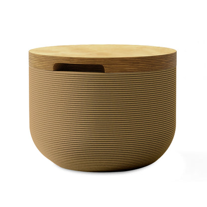 Bolina Side Table/Stool - Toasted Almond-Europly - round side table with fine horizontal ribbed concrete base and smooth wood top, modern sculptural design