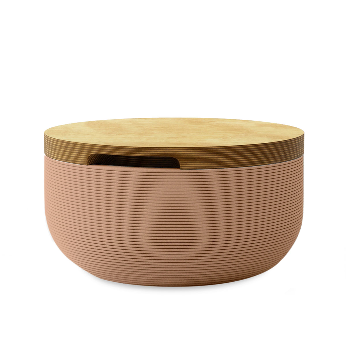 Faria Side Table/Stool - Sandy Bluff-Europly - round side table with fine horizontal ribbed concrete base and smooth wood top, modern sculptural design