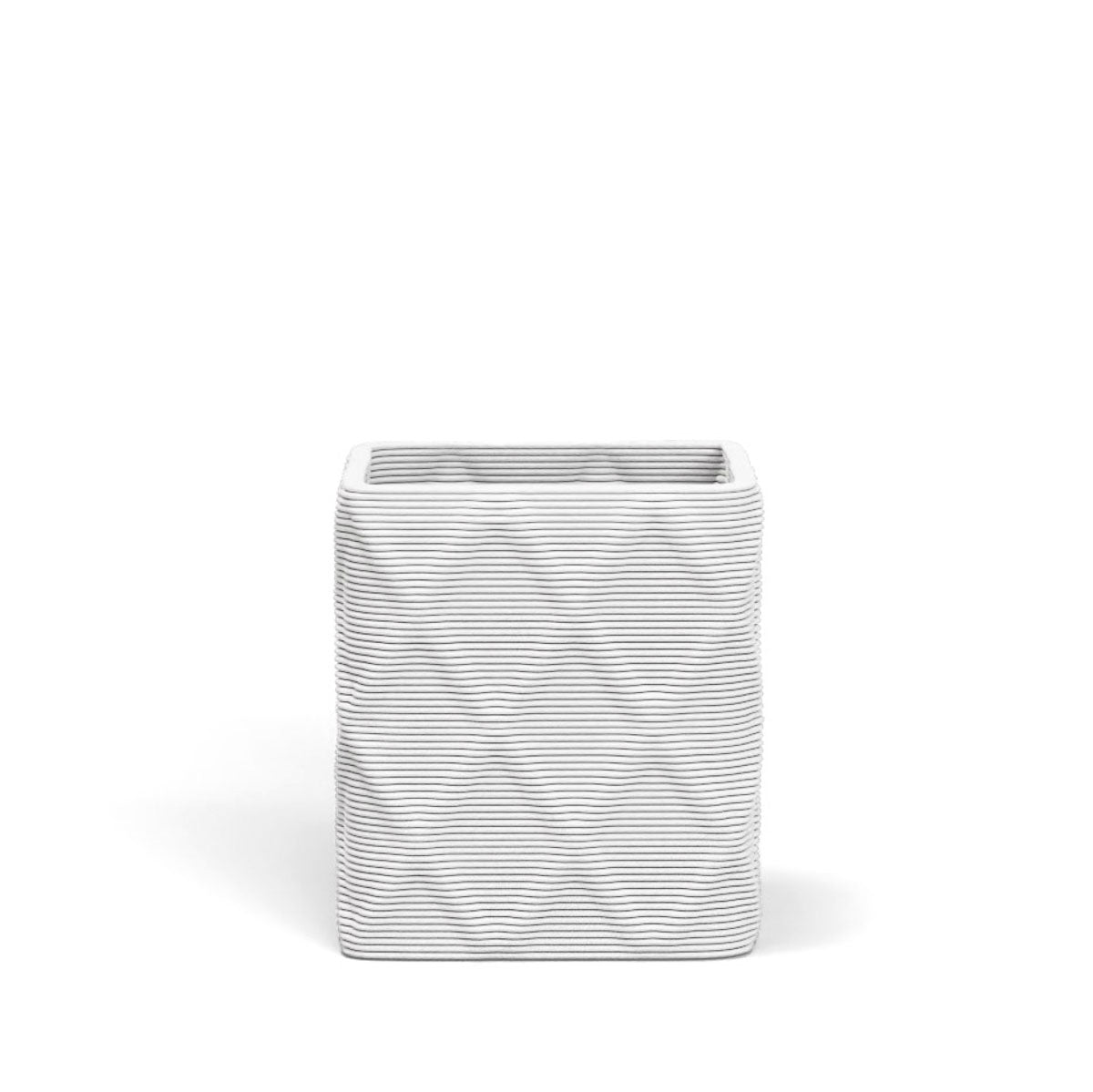 Montara Small Square Planter in Glacial Mist 3D-printed concrete with ribbed finish, modern GFRC design for indoor and outdoor architectural use