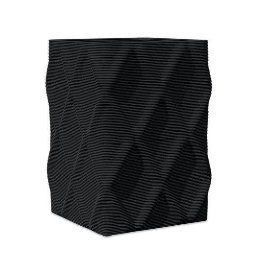 Montara Large Square Planter - Diamond 1 - Obsidian Night - sculptural square planter with faceted diamond relief texture, 3D printed concrete, modern artistic design