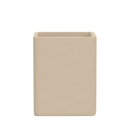 Montara Medium Square Planter - Stacks - Desert Dawn - square planter with fine horizontal ribbed texture, 3D printed concrete, modern minimal design