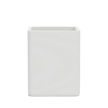 Montara Medium Square Planter - Stacks - Glacial Mist - square planter with fine horizontal ribbed texture, 3D printed concrete, modern minimal design