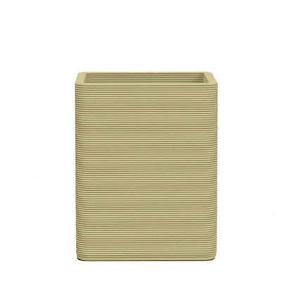 Montara Medium Square Planter - Stacks - Golden Olive - square planter with fine horizontal ribbed texture, 3D printed concrete, modern minimal design