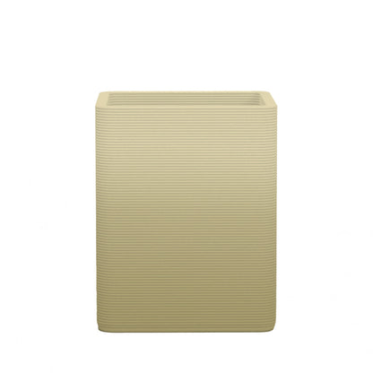 Montara Medium Square Planter - Stacks - Golden Olive OMB1 - square planter with fine horizontal ribbed texture, 3D printed concrete, modern minimal design