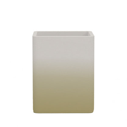 Montara Medium Square Planter - Stacks - Golden Olive OMB2 - square planter with fine horizontal ribbed texture, 3D printed concrete, modern minimal design