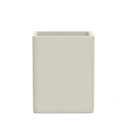Montara Medium Square Planter - Stacks - Limestone Veil - square planter with fine horizontal ribbed texture, 3D printed concrete, modern minimal design