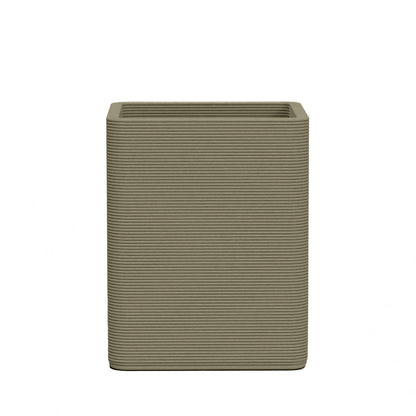 Montara Medium Square Planter - Stacks - Mossy Glen - square planter with fine horizontal ribbed texture, 3D printed concrete, modern minimal design