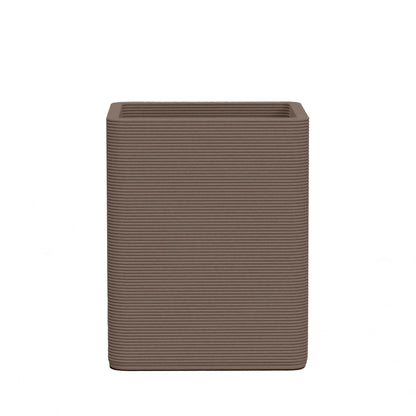 Montara Medium Square Planter - Stacks - Riverbed Earth - square planter with fine horizontal ribbed texture, 3D printed concrete, modern minimal design