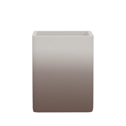 Montara Medium Square Planter - Stacks - Riverbed Earth OMB2 - square planter with fine horizontal ribbed texture, 3D printed concrete, modern minimal design