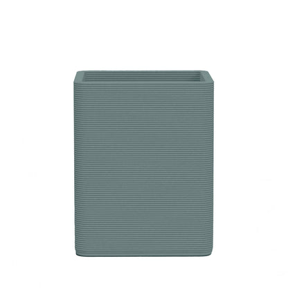 Montara Medium Square Planter - Stacks - Seafoam Slate - square planter with fine horizontal ribbed texture, 3D printed concrete, modern minimal design