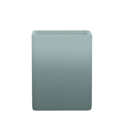 Montara Medium Square Planter - Stacks - Seafoam Slate OMB1 - square planter with fine horizontal ribbed texture, 3D printed concrete, modern minimal design