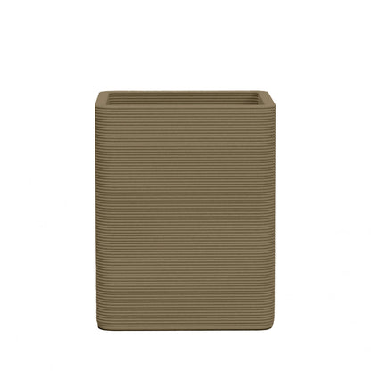 Montara Medium Square Planter - Stacks - Savanna Clay - square planter with fine horizontal ribbed texture, 3D printed concrete, modern minimal design