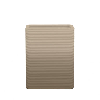 Montara Medium Square Planter - Stacks - Savanna Clay OMB1 - square planter with fine horizontal ribbed texture, 3D printed concrete, modern minimal design