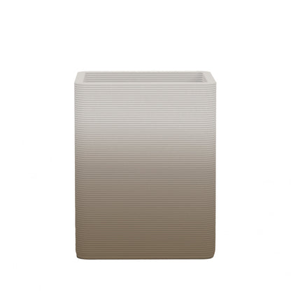 Montara Medium Square Planter - Stacks - Savanna Clay OMB2 - square planter with fine horizontal ribbed texture, 3D printed concrete, modern minimal design