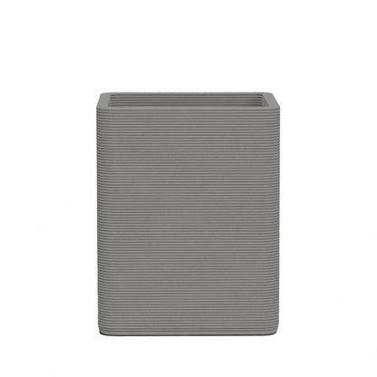 Montara Medium Square Planter - Stacks - Silver Mist - square planter with fine horizontal ribbed texture, 3D printed concrete, modern minimal design