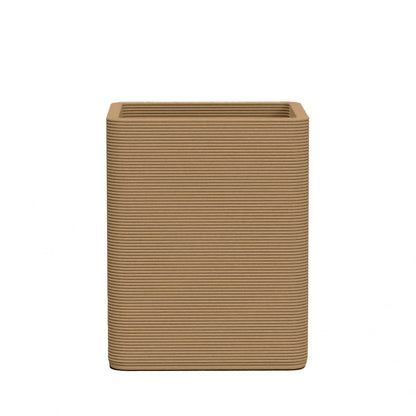 Montara Medium Square Planter - Stacks - Toasted Almond - square planter with fine horizontal ribbed texture, 3D printed concrete, modern minimal design