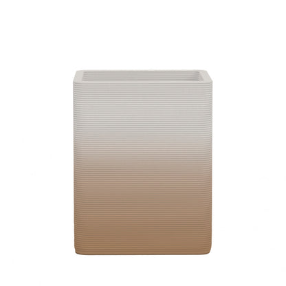 Montara Medium Square Planter - Stacks - Toasted Almond OMB2 - square planter with fine horizontal ribbed texture, 3D printed concrete, modern minimal design