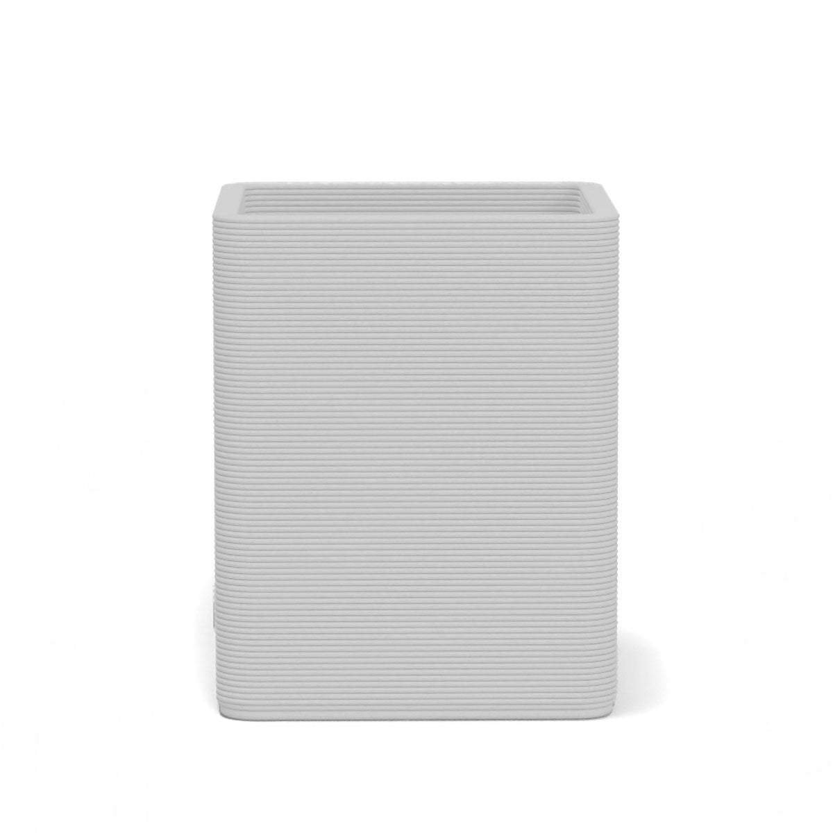 Montara Medium Square Planter in Silver Mist 3D-printed concrete with ribbed finish, modern GFRC design for indoor and outdoor architectural use