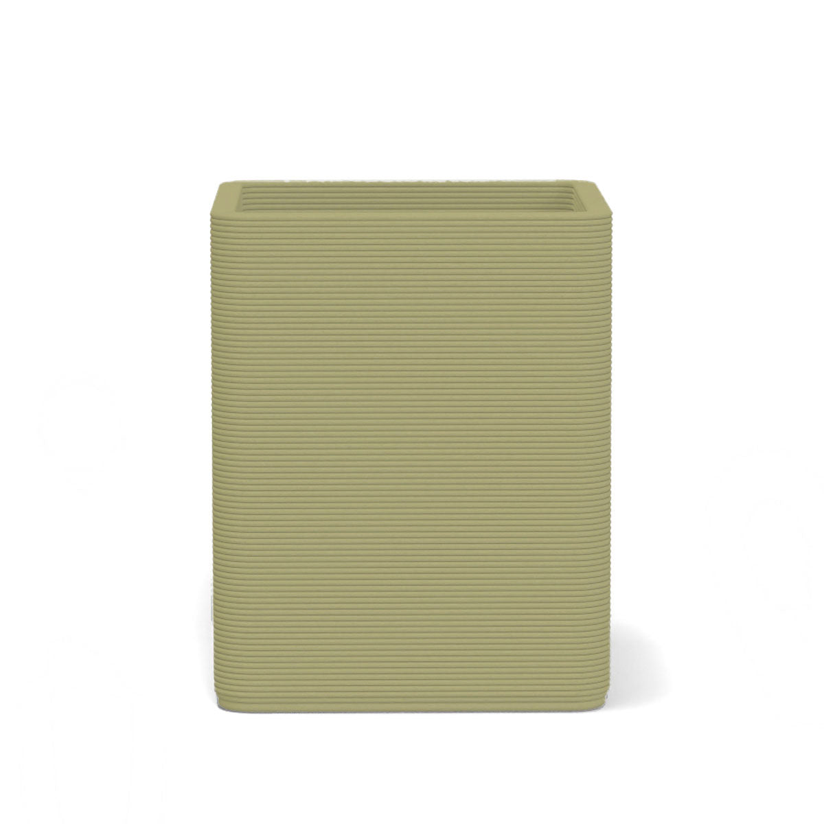 Montara Medium Square Planter in Riverbed Earth 3D-printed concrete with ribbed finish, modern GFRC design for indoor and outdoor architectural use