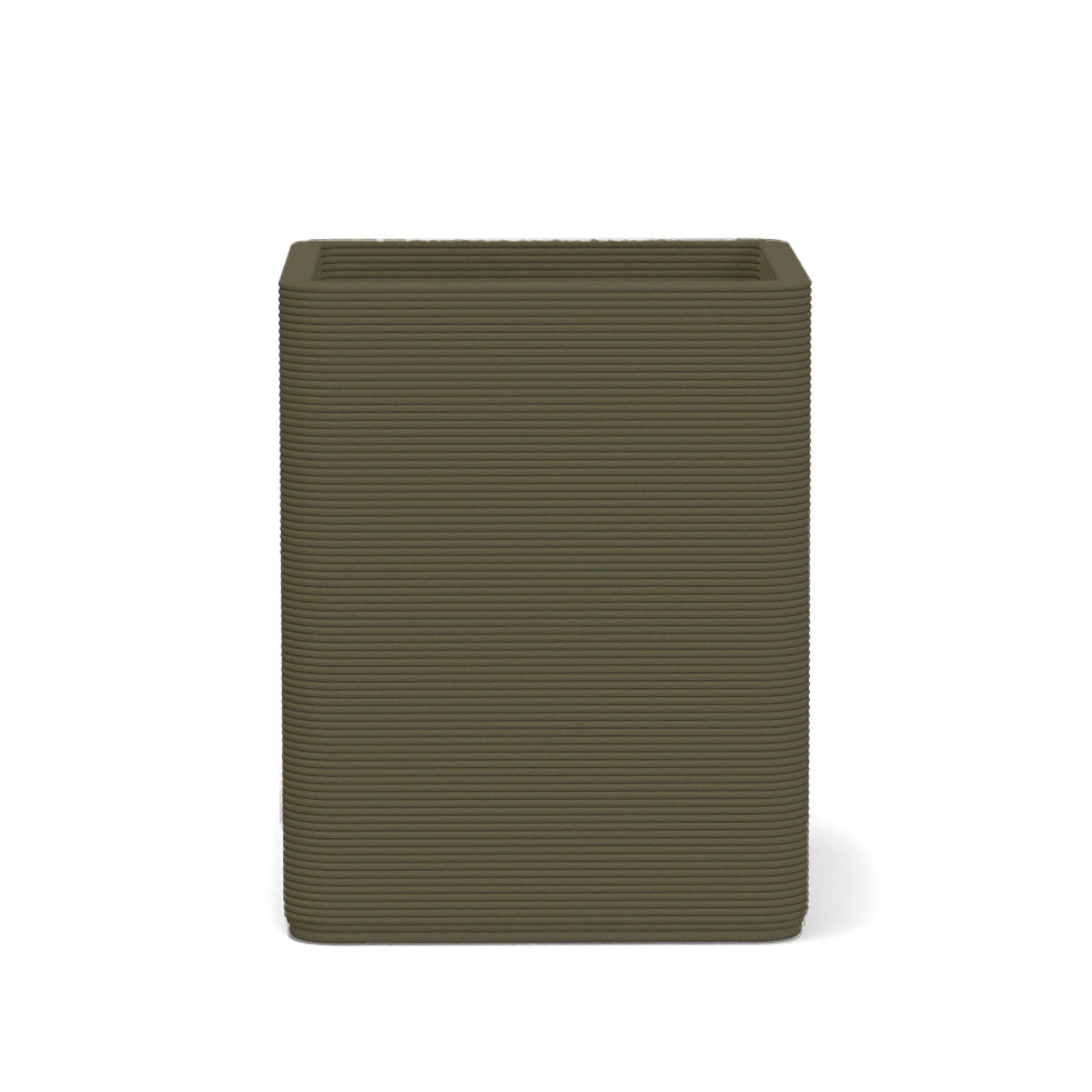 Montara Medium Square Planter in Seafoam Slate 3D-printed concrete with ribbed finish, modern GFRC design for indoor and outdoor architectural use