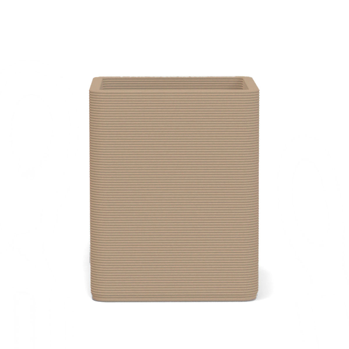 Montara Medium Square Planter in Toasted Almond 3D-printed concrete with ribbed finish, modern GFRC design for indoor and outdoor architectural use