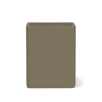 Montara Medium Square Planter in Savanna Clay 3D-printed concrete with ribbed finish, modern GFRC design for indoor and outdoor architectural use