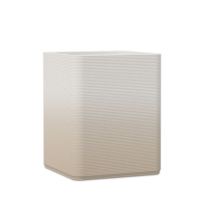 Montara Medium Square Planter - Stacks - Desert Dawn OMB2 - square planter with fine horizontal ribbed texture, 3D printed concrete, modern minimal design