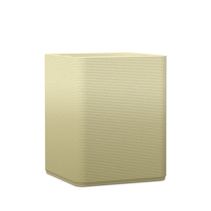 Montara Medium Square Planter - Stacks - Golden Olive OMB1 - square planter with fine horizontal ribbed texture, 3D printed concrete, modern minimal design