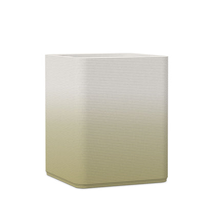 Montara Medium Square Planter - Stacks - Golden Olive OMB2 - square planter with fine horizontal ribbed texture, 3D printed concrete, modern minimal design