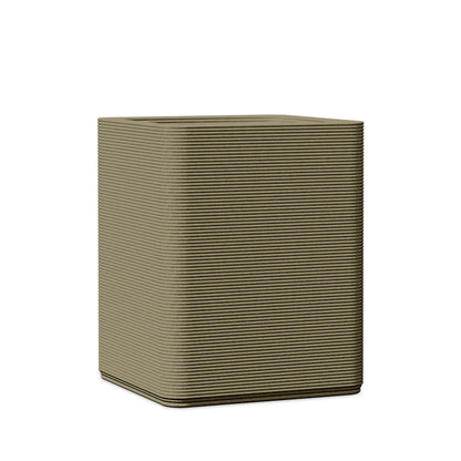 Montara Medium Square Planter - Stacks - Mossy Glen - square planter with fine horizontal ribbed texture, 3D printed concrete, modern minimal design