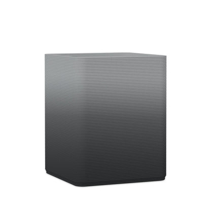 Montara Medium Square Planter - Stacks - Obsidian Night OMB1 - square planter with fine horizontal ribbed texture, 3D printed concrete, modern minimal design
