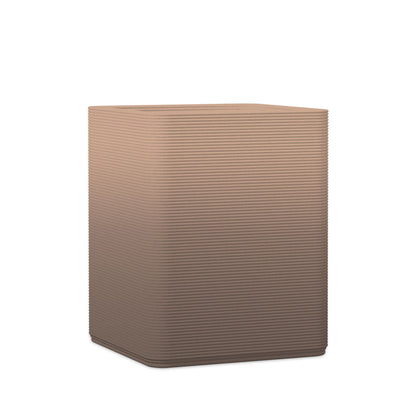 Montara Medium Square Planter - Stacks - Riverbed Earth OMB1 - square planter with fine horizontal ribbed texture, 3D printed concrete, modern minimal design
