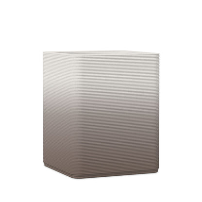 Montara Medium Square Planter - Stacks - Riverbed Earth OMB2 - square planter with fine horizontal ribbed texture, 3D printed concrete, modern minimal design