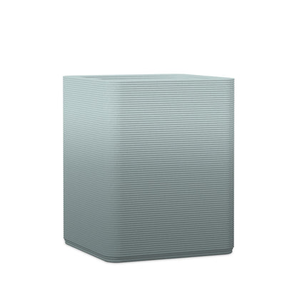 Montara Medium Square Planter - Stacks - Seafoam Slate OMB1 - square planter with fine horizontal ribbed texture, 3D printed concrete, modern minimal design
