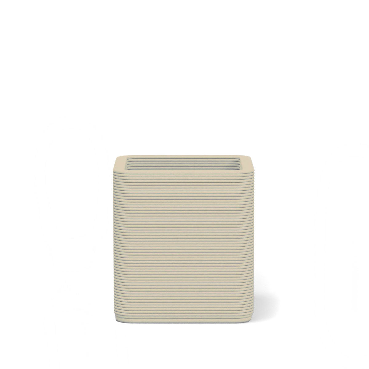 Montara Small Square Planter in Seafoam Slate 3D-printed concrete with ribbed finish, modern GFRC design for indoor and outdoor architectural use