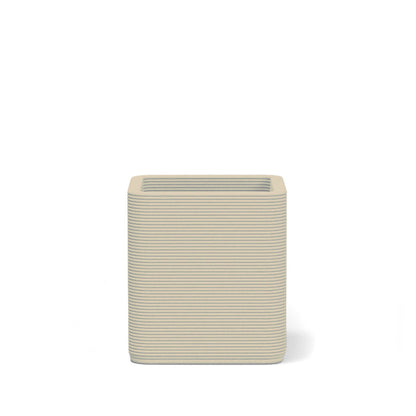 Montara Small Square Planter in Seafoam Slate 3D-printed concrete with ribbed finish, modern GFRC design for indoor and outdoor architectural use